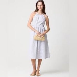 J. Crew Light Blue Striped Strappy Seersucker Midi Dress Size 4 NWT